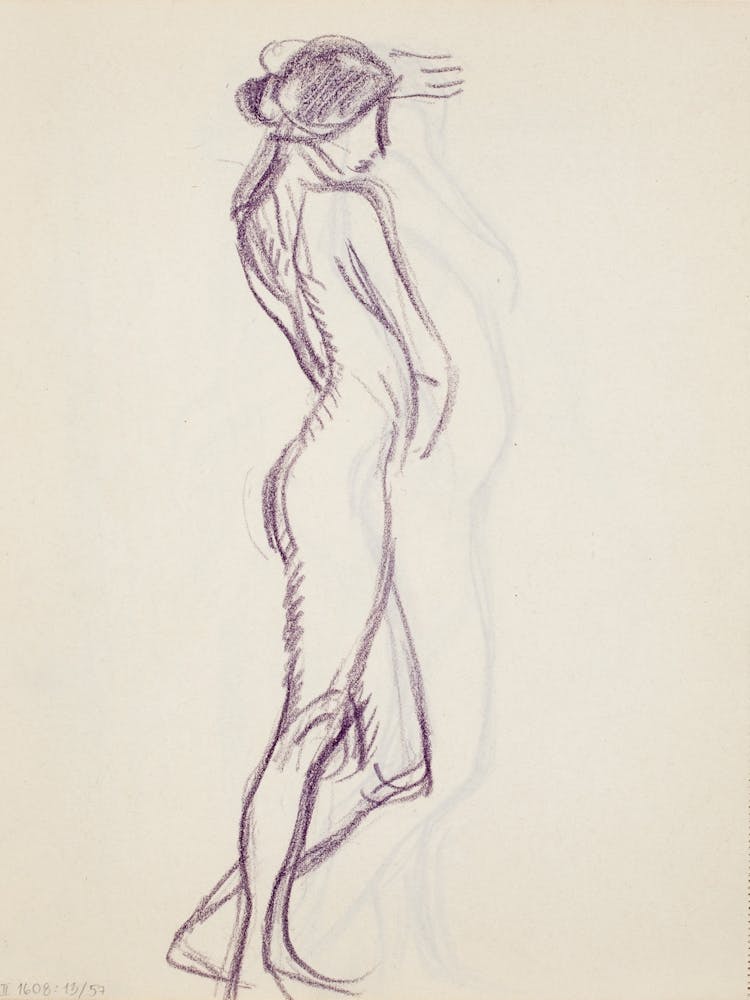 Seisova Alaston Nuori Nainen Sivusta, Luonnos, 1912 partie d'un carnet de croquis par Magnus Enckell