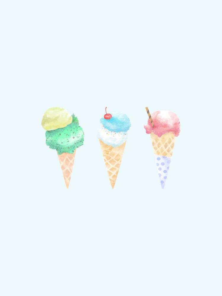 Watercolor Ice Cream Cones 1