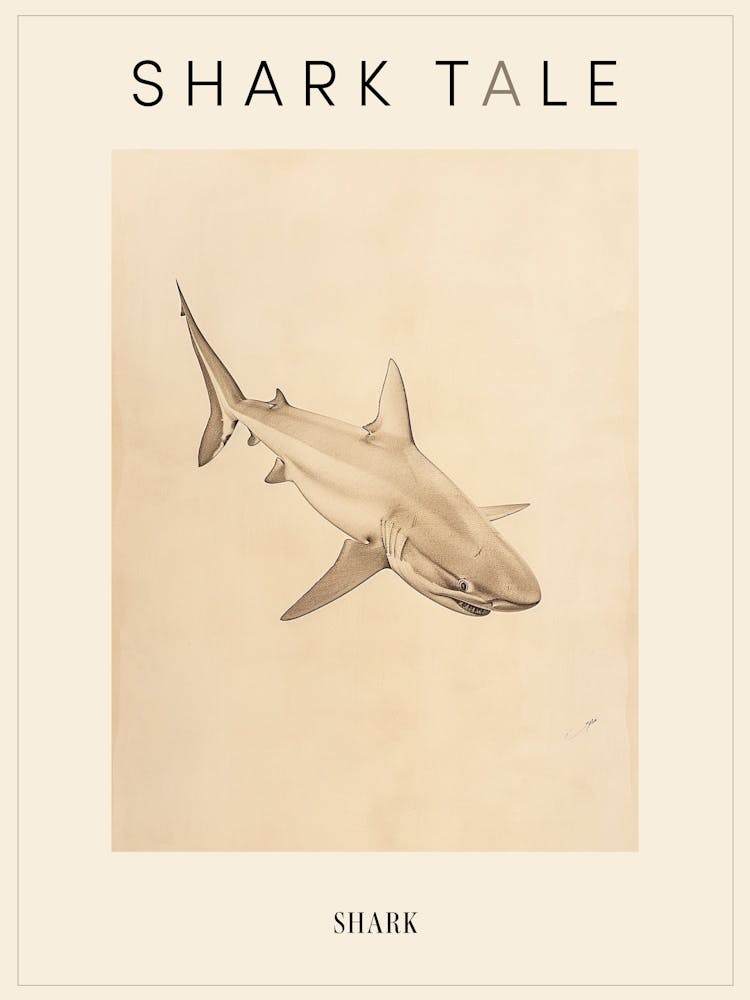 Vintage Shark Pencil Illustration Beige 7 Poster