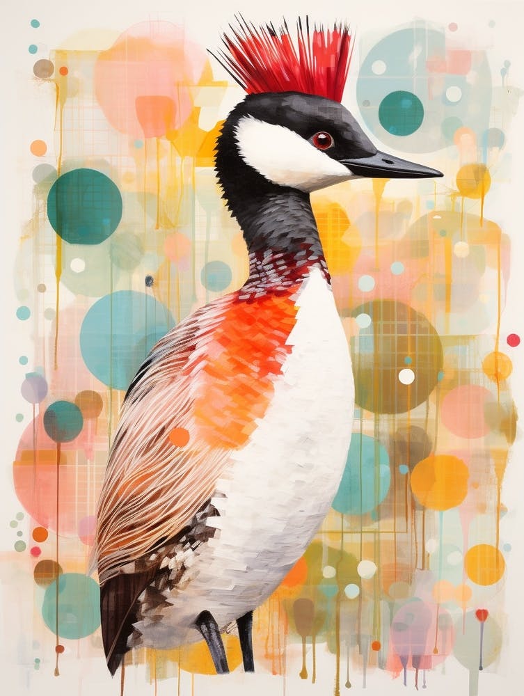 Bird Painting Collage Grebe 4
