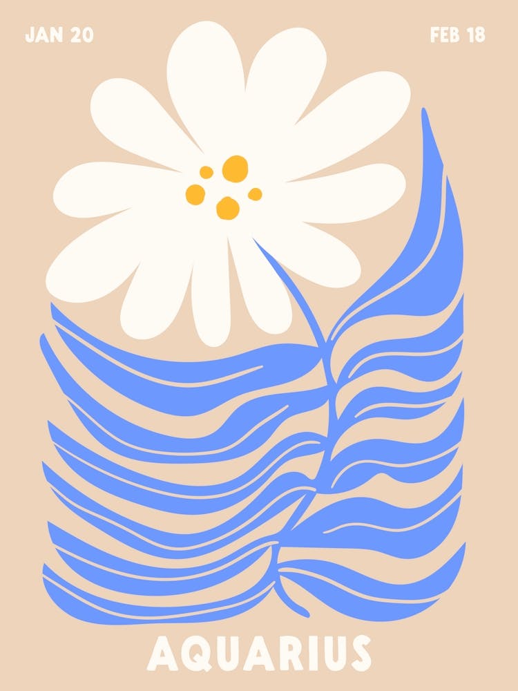 Aquarius Print Zodiac Poster Astrology Wall Decor Flower Market Botanical