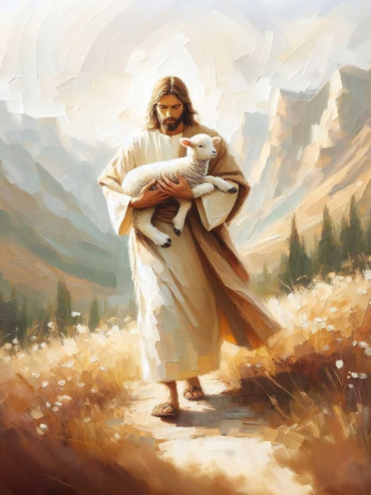 A New Beginning, Leave The 99 Art, Jesus And Lamb, Modern Christian Art, Jesus Painting, Bible Verse Wall Art, Digital Christian Painting
