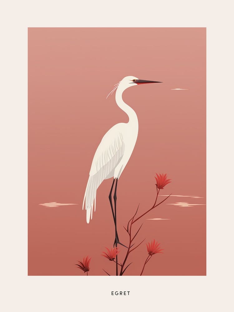 Minimalist Egret 2 Bird Poster