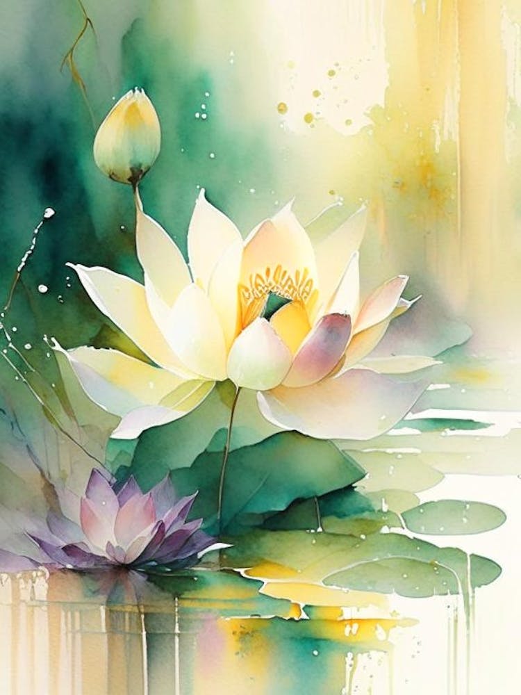 Lotus Flowers In Park Storybook Watercolour 7
