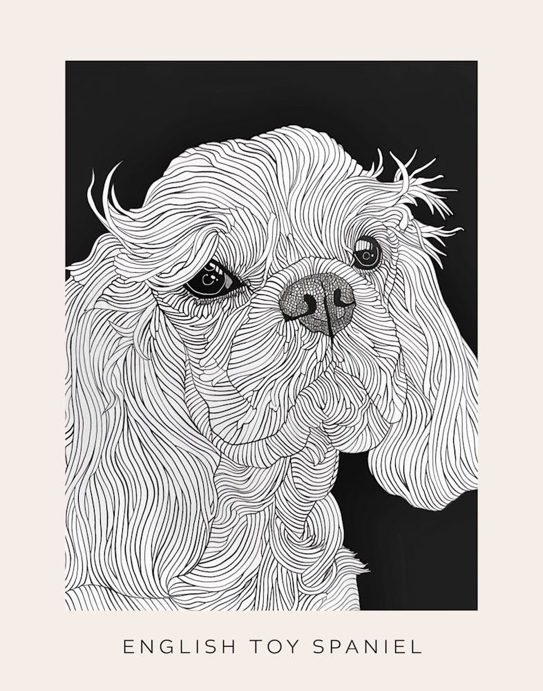 English Toy Spaniel Dog Line Sketch 2 Poster