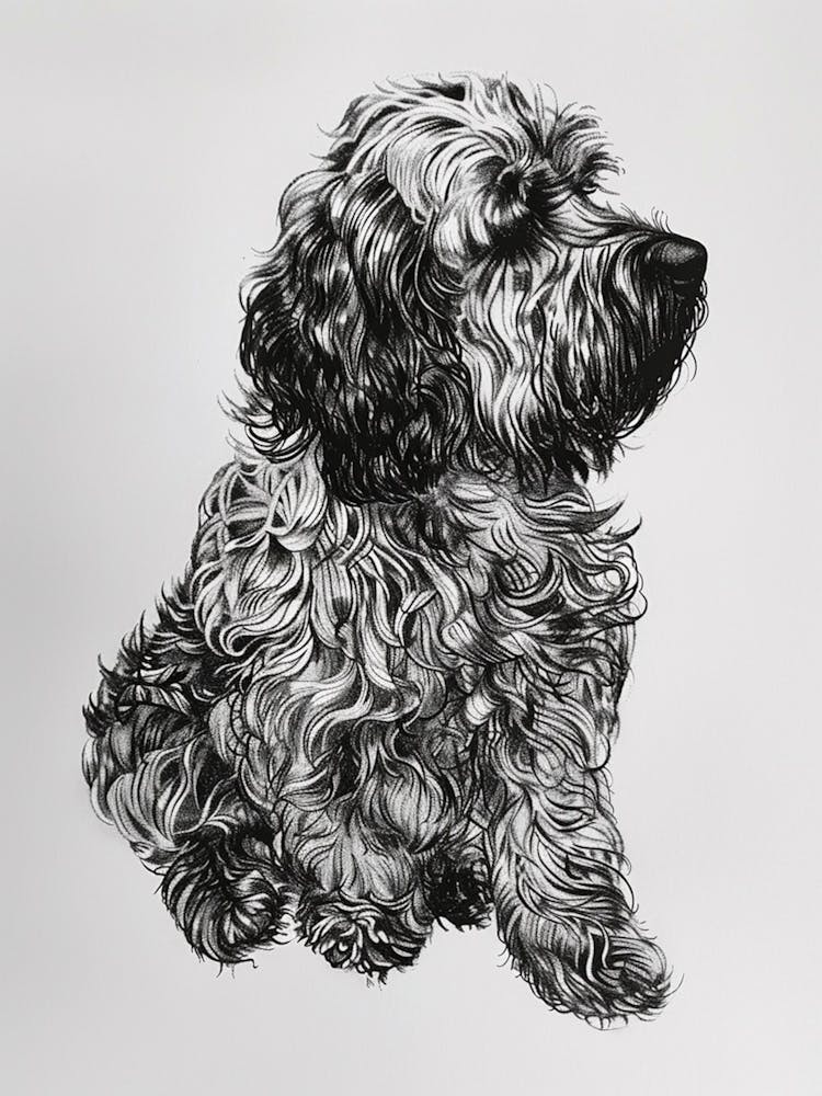 Long Hair Furry Dog Line Sketch 4