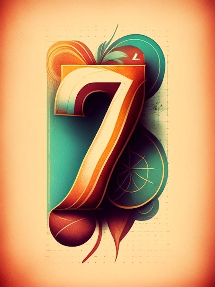 7, Number, Education Retro Drawing 1