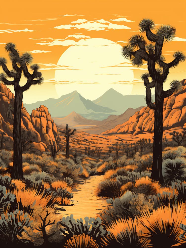 Joshua Tree In Mountains In Style Of Gold And Black (4)
