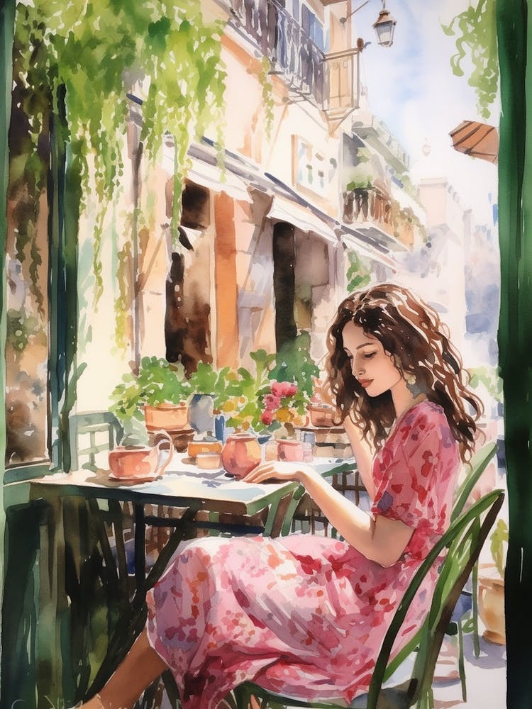 Dans Un Café À Alexandrie Égypte Aquarelle