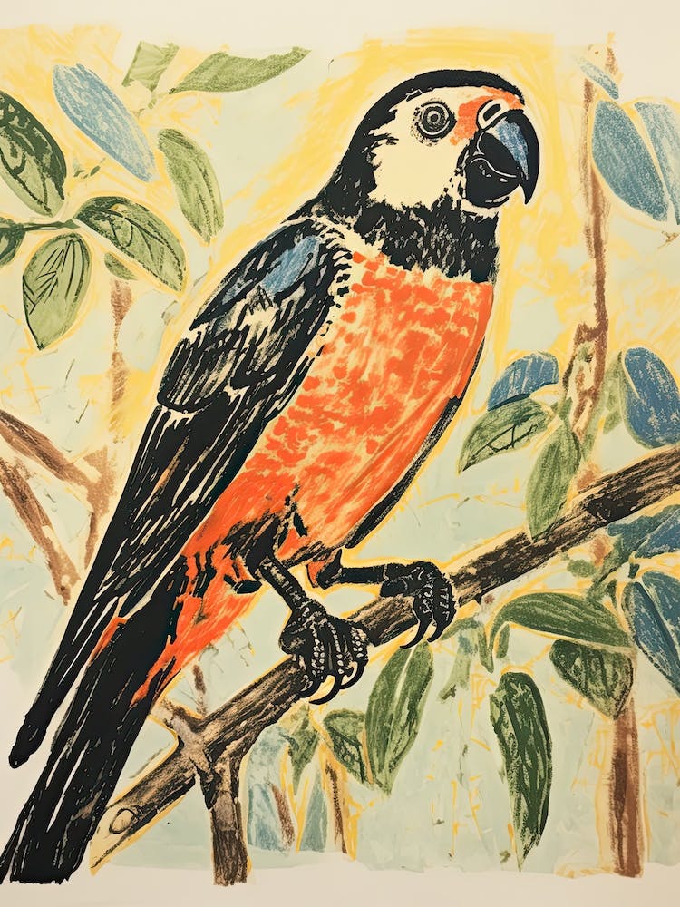 Lorikeet, Woodblock Animal Drawing 4