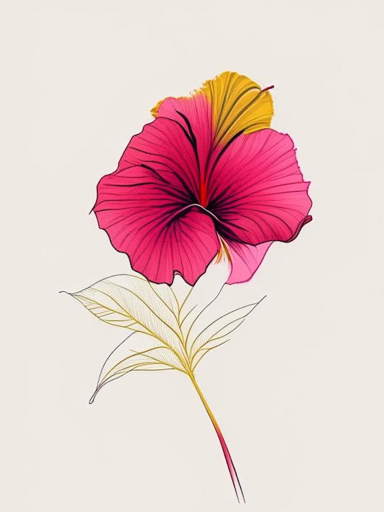 Hibiscus Floral Minimal Line Drawing 3 Flower