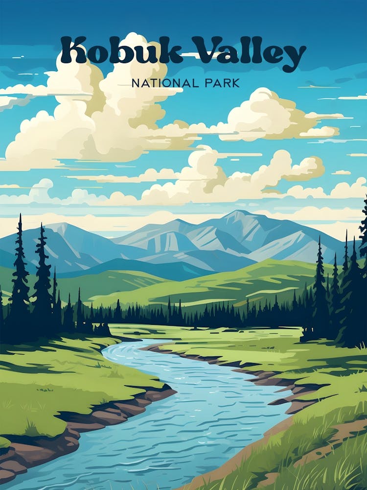Kobuk Valley National Park Alaska Hiking Travel Art Illustration