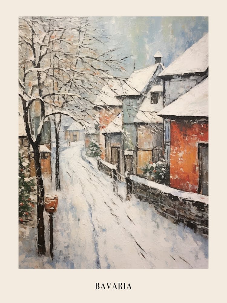 Vintage Winter Painting Poster Bavaria Germany 2
