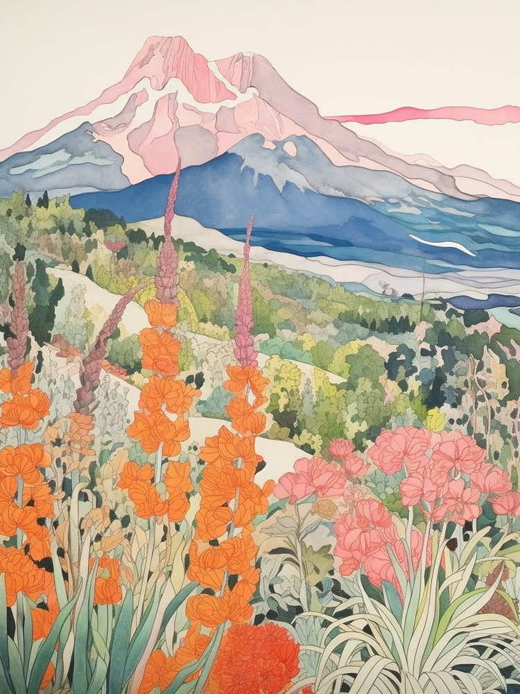 Pico De Orizaba Mexico 3 Colourful Mountain Illustration