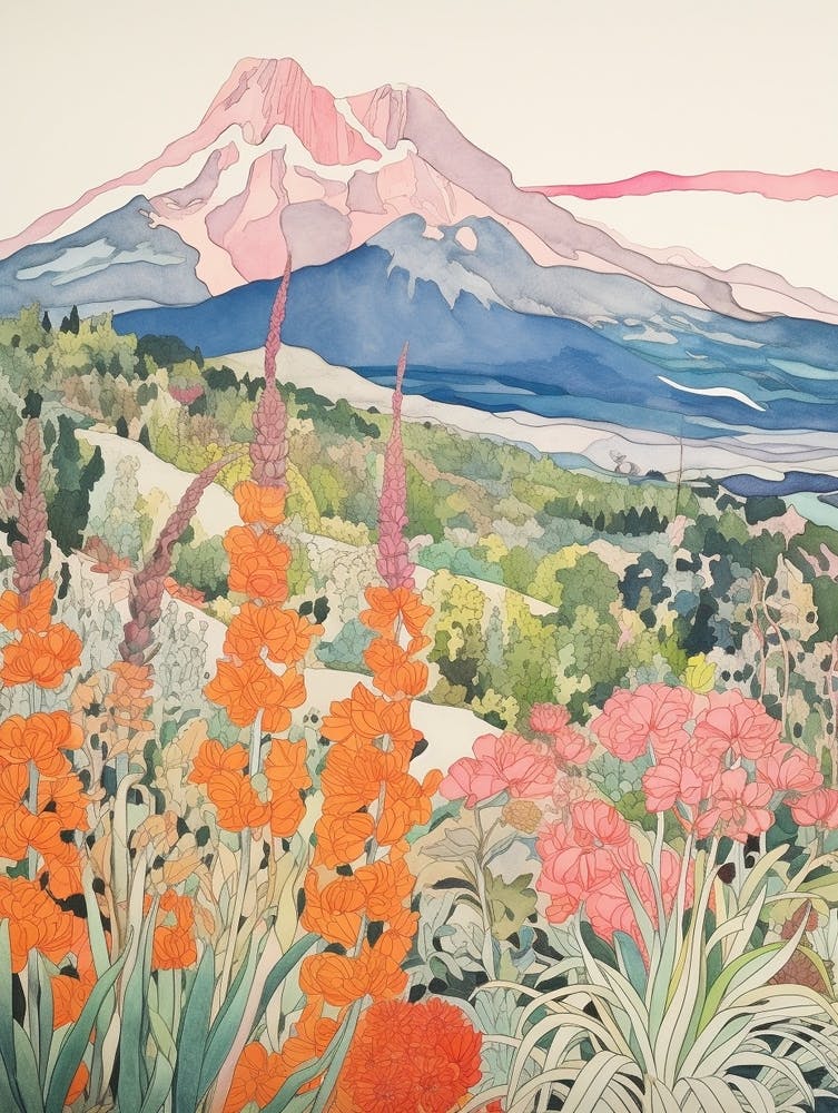 Pico De Orizaba Mexico 3 Colourful Mountain Illustration