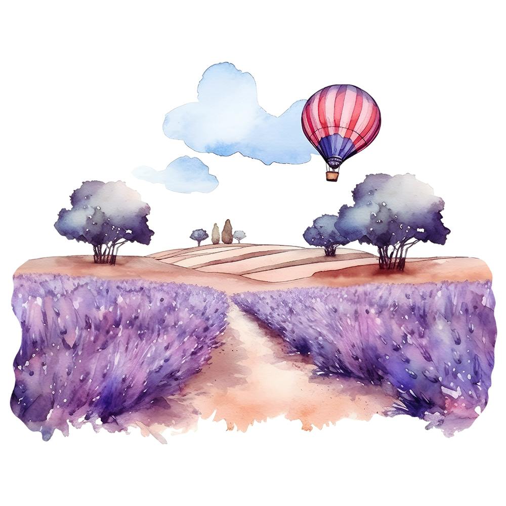 Lavender Field With Hot Air Balloon