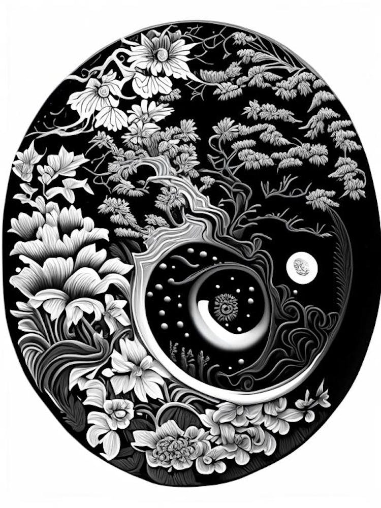 Repeat Yin and Yang 3 Linocut