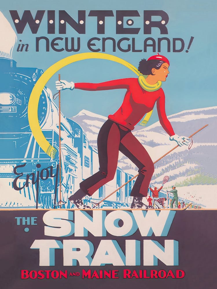 New England Snow Train Vintage Ski Poster