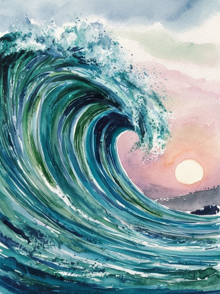 Ocean Wave At Sunset