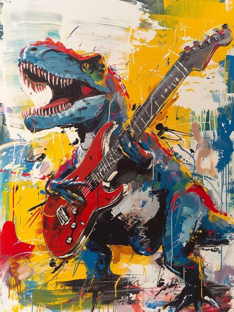 Dinosaur Playing Guitar Scribble Paint Splash 3