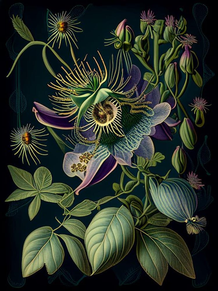 Passion Flower 2 Floral Botanical Vintage Poster Flower