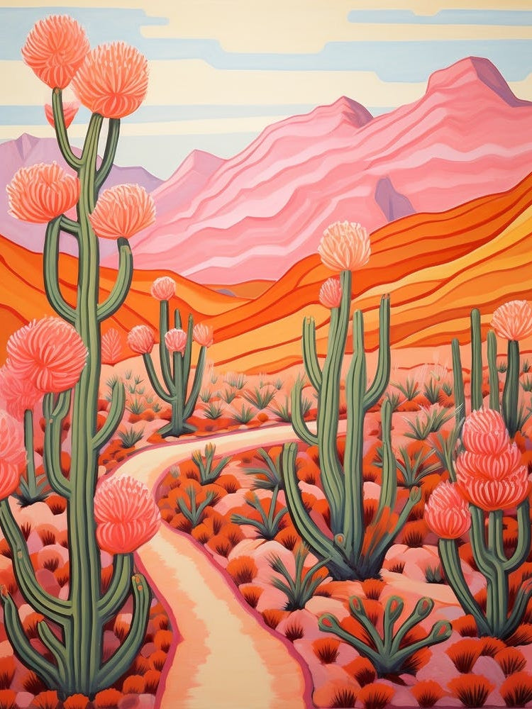Cactus In The Desert Painting Ferocactus 2