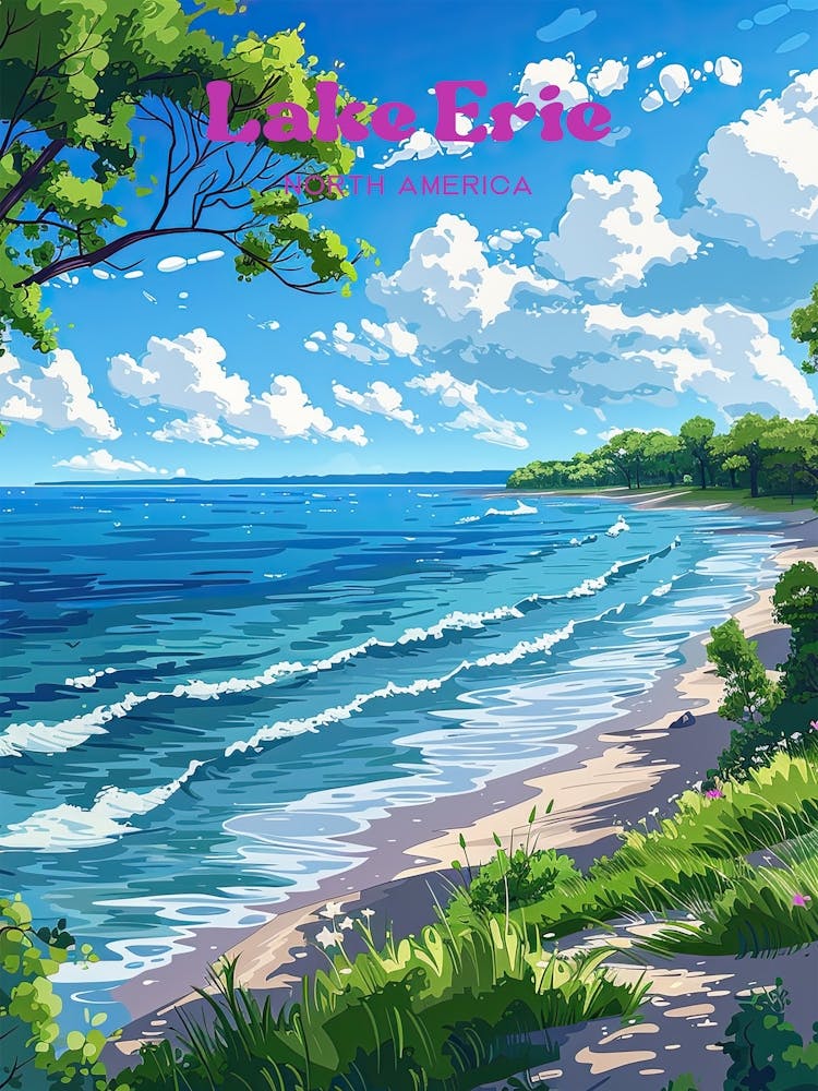 Lake Erie Michigan Art Illustration