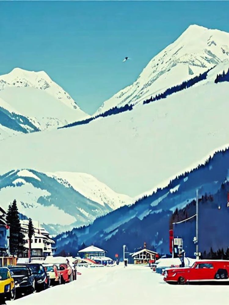 Davos Klosters, Switzerland Midcentury Vintage Skiing Poster