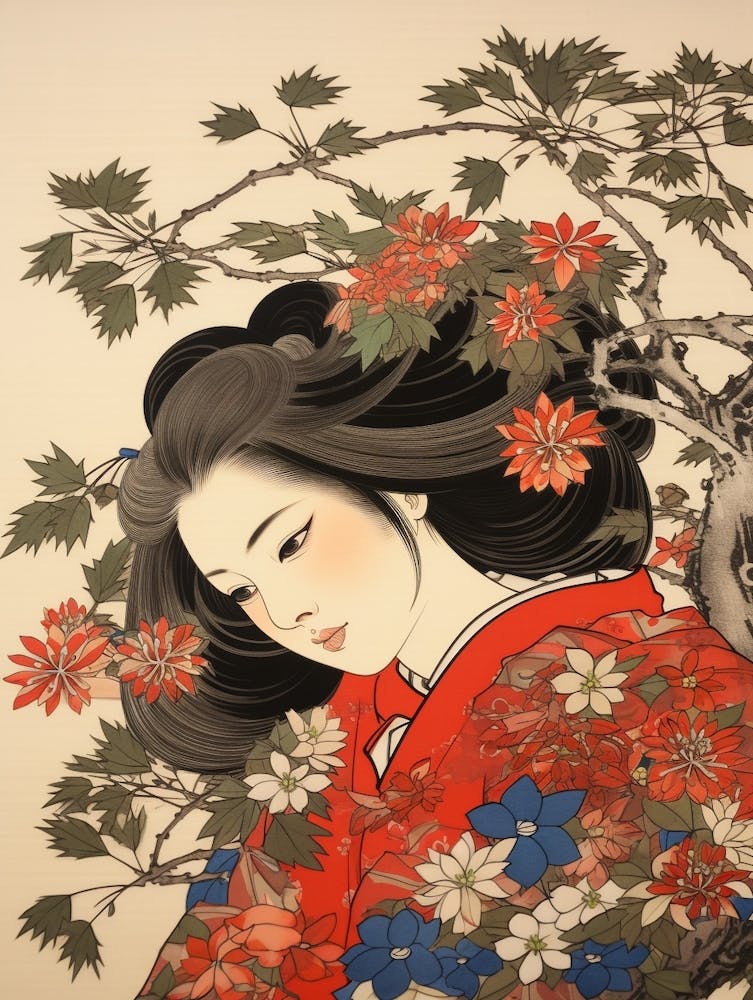 Omurasaki Japanese Aster Vintage Japanese Botanical And Geisha