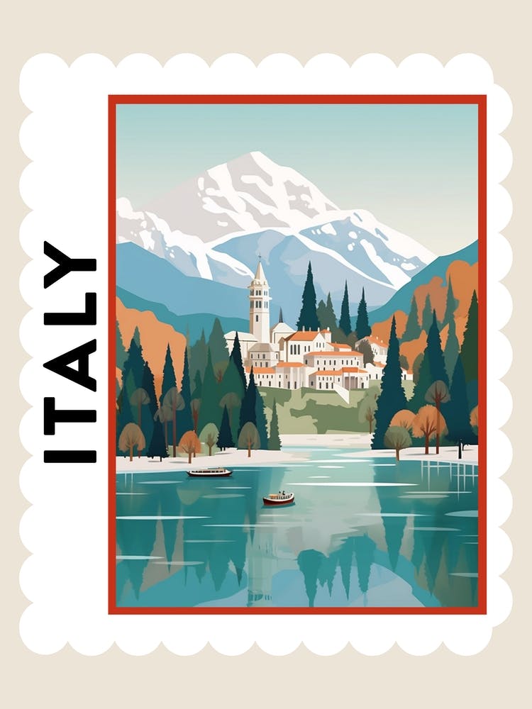Retro Winter Stamp Poster Lake Como Italy 2