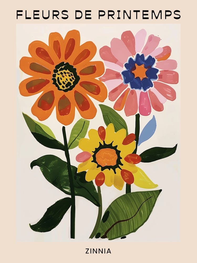 Frühlings-Blumen Französisches Poster Zinnie 1