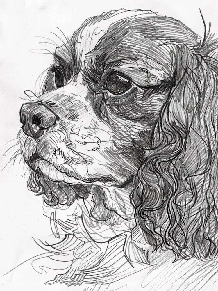 Cavalier King Charles Dog Line Sketch Dog Line Drawing Sketch 1