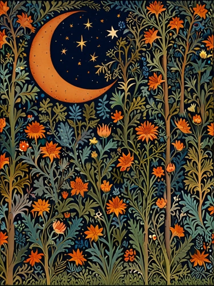 William Morris Mond und Blumen 19