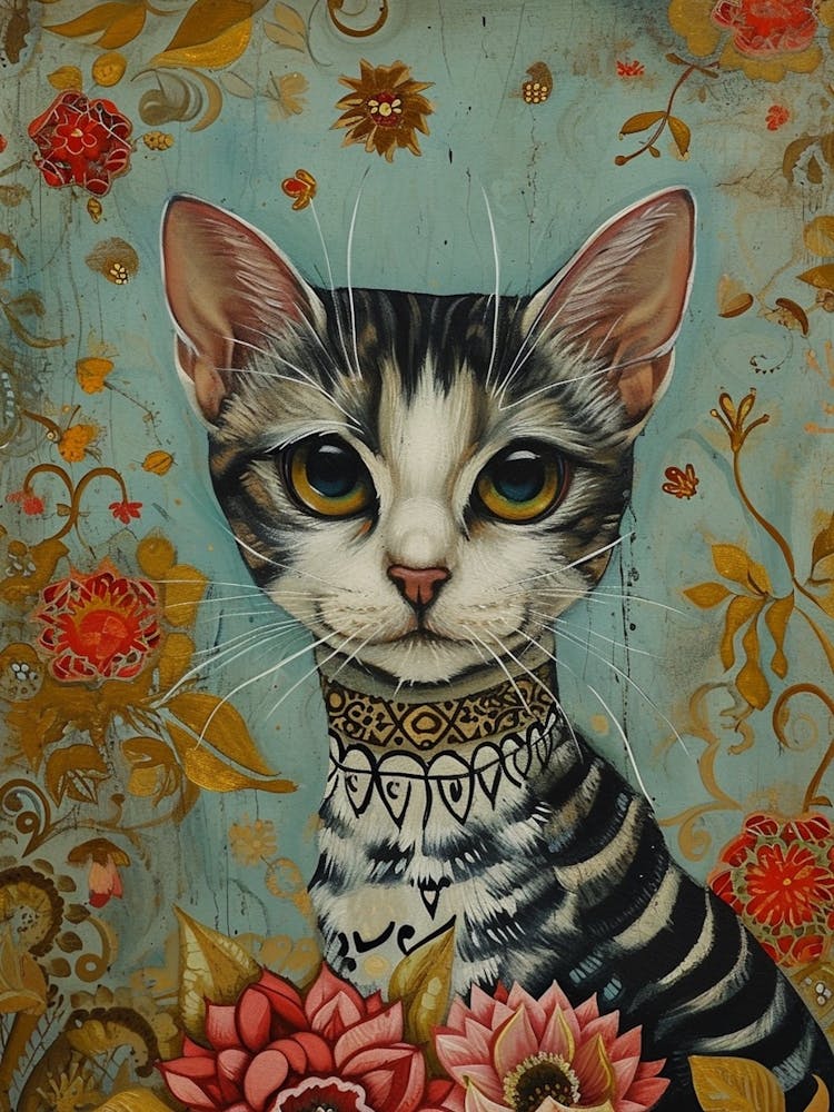 Ornamental Kitsch Cat Portrait