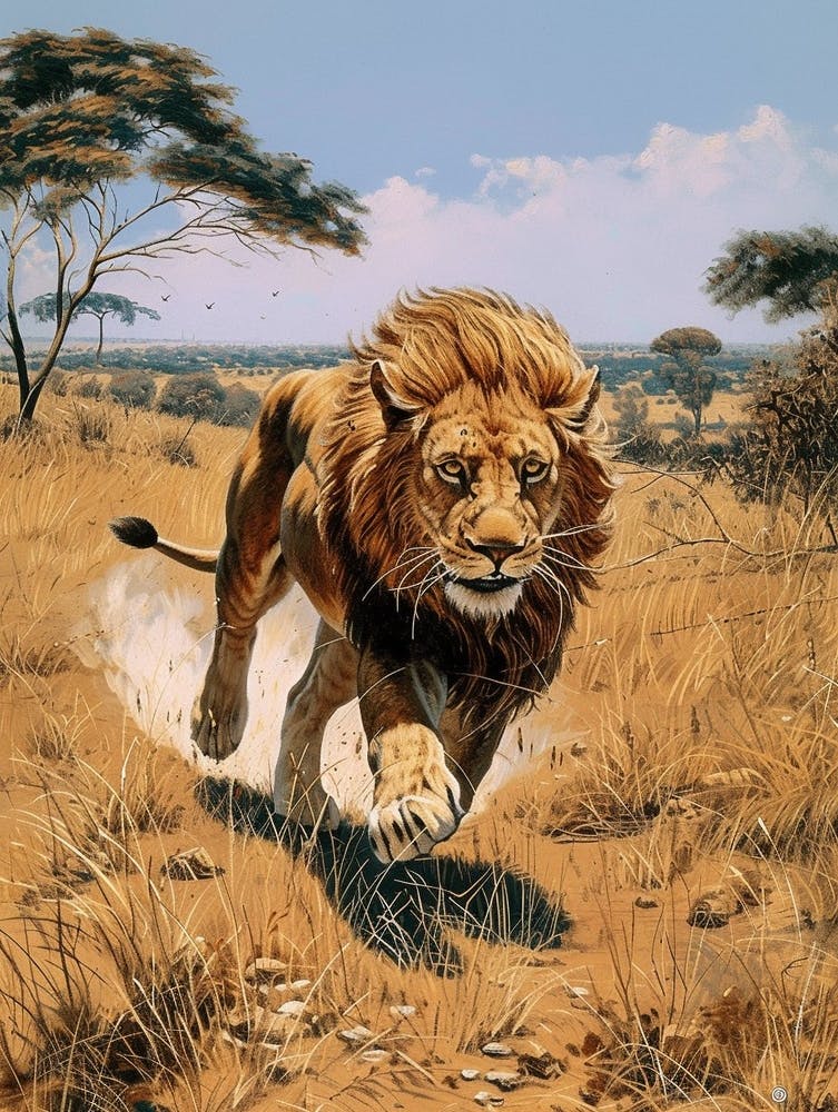 Barbary Lion Relief Illustration Savana 4