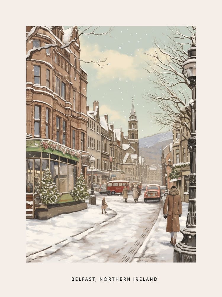Vintage Winter Poster Belfast Northern Ireland 1