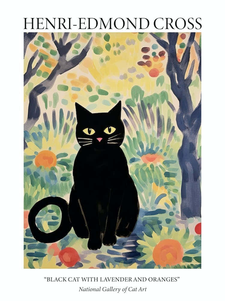 Henri Edmond Cross Style Black Catwith Lavender And Oranges 1