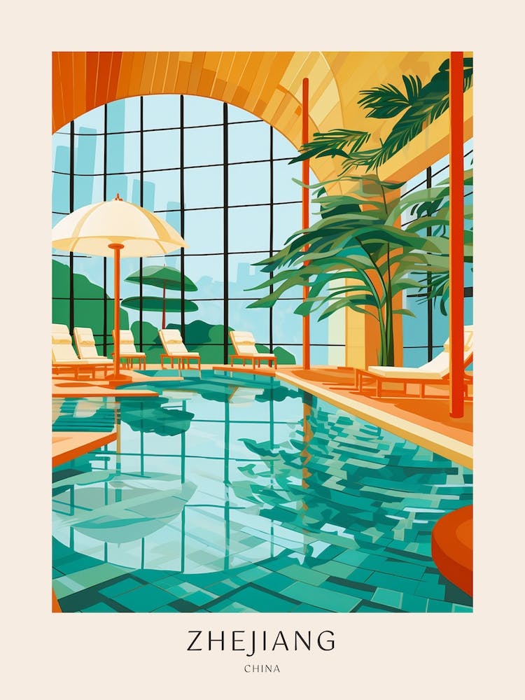 Zhejiang China Midcentury Modern Pool Poster