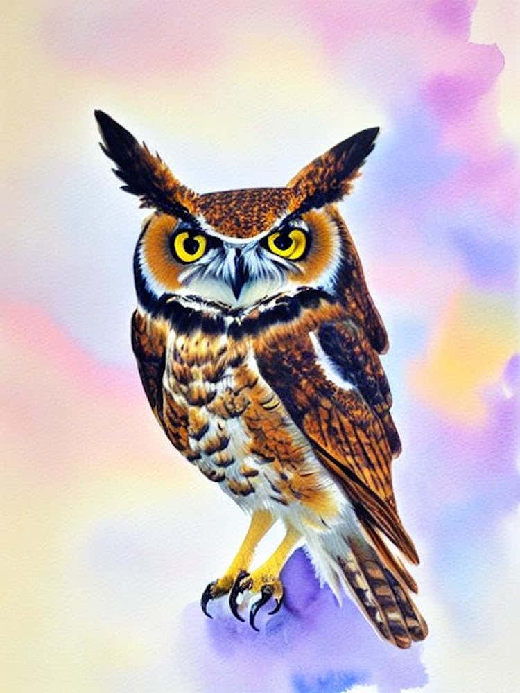 Great Horned Owl Watercolour Bird
