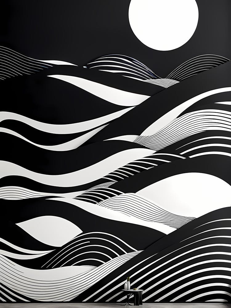 Wavy Lines, black and white monochromatic art