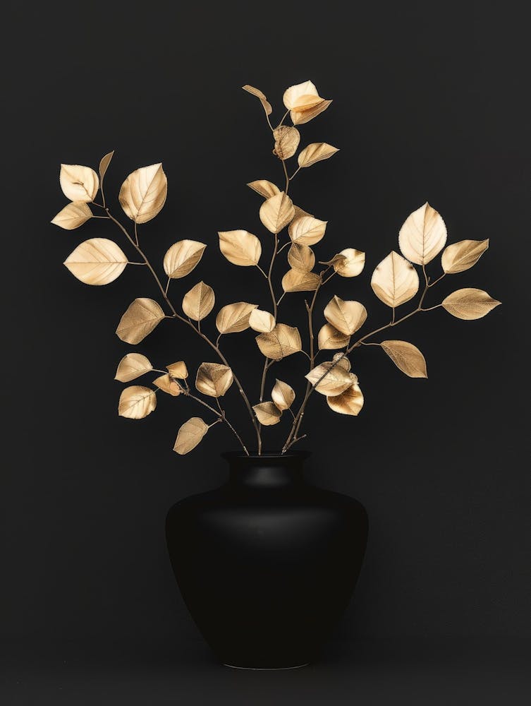 Gold Leaves In A Vase