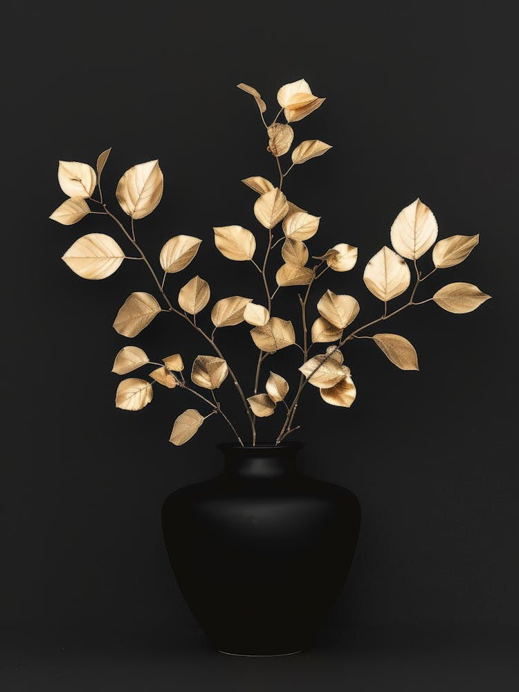 Gold Leaves In A Vase