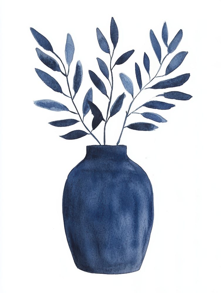 Blue Vase With Leaves 5