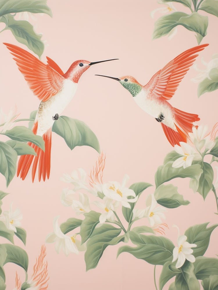 Vintage Japanese Inspired Bird Print Hummingbird 4
