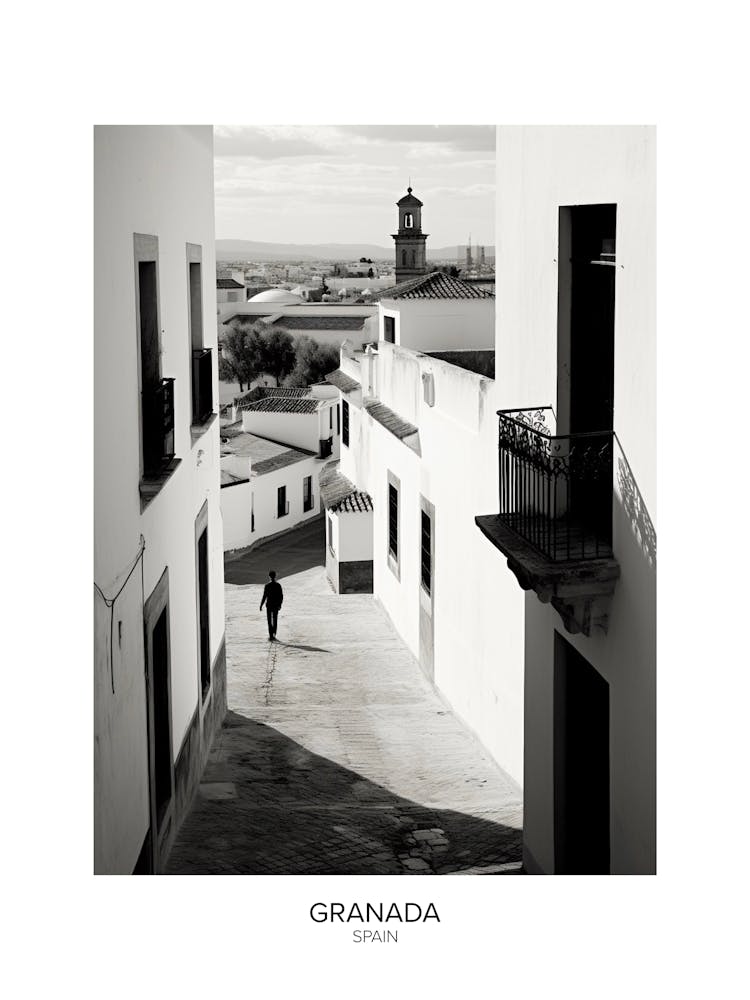 Poster Of Granada, Spain, Black And White Analogue Photography 3