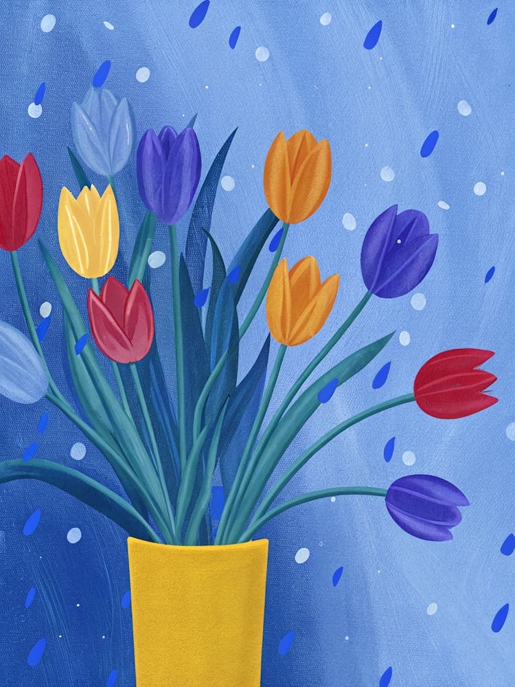 Tulips In A Yellow Vase Living Room (6)