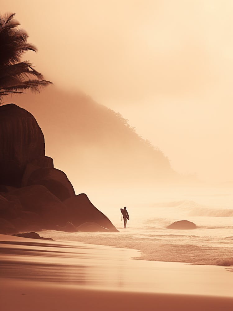 Person With Surfboard On Anse Lazio, Praslin Seychelles 2