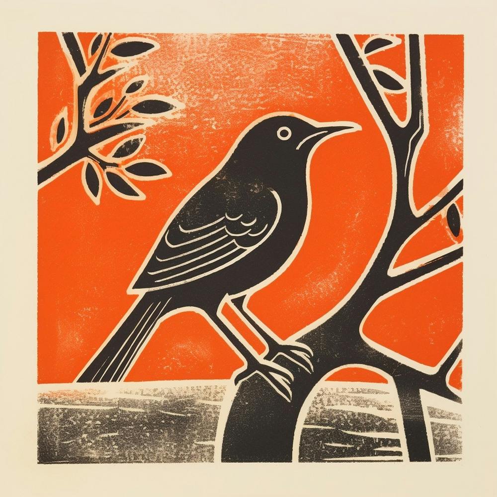 Retro Bird Lithograph European Robin 3