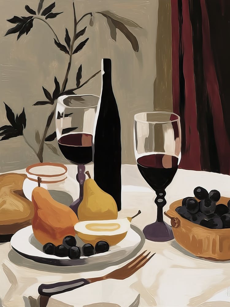Atutumn Dinner Table With Cheese, Wine And Pears, Illustration 11