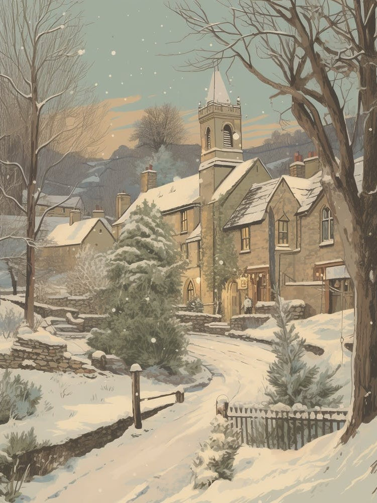 Vintage Winter Illustration Cotswolds United Kingdom 5